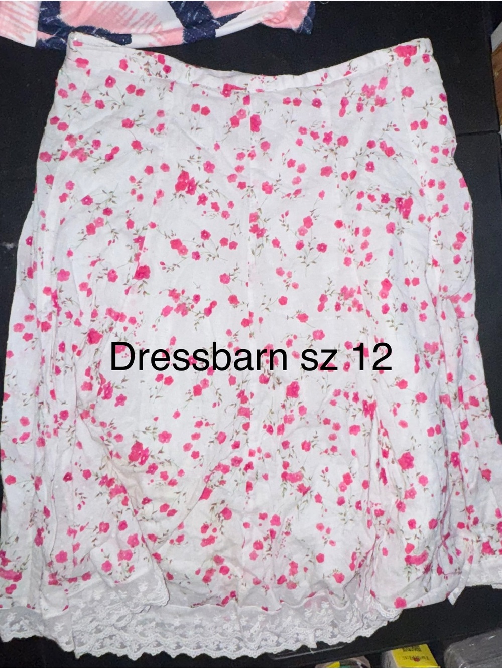 dressbarn White Skirt with Pink Floral Print